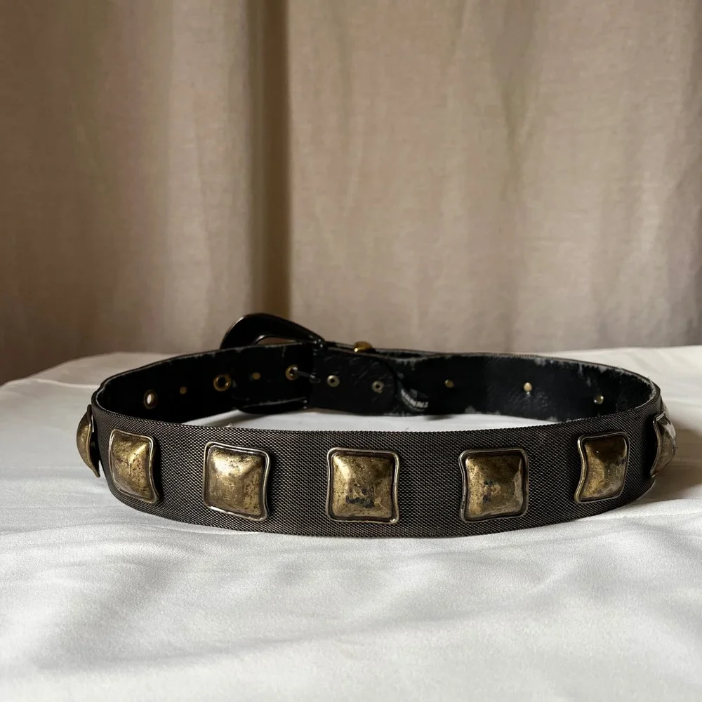 Nanni Milano 80/32 Studded Mesh‎ Leather Belt Italy Brass Buckle